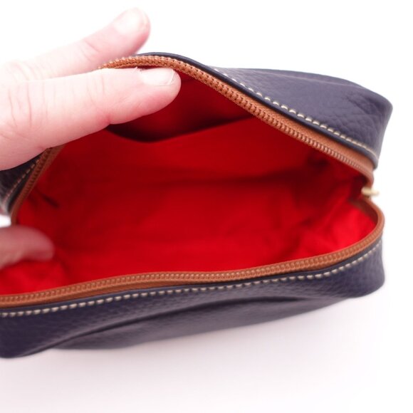 LN Dooney & Bourke Small Pebbled Leather Zipper Pouch Case Navy Blue - Picture 12 of 12